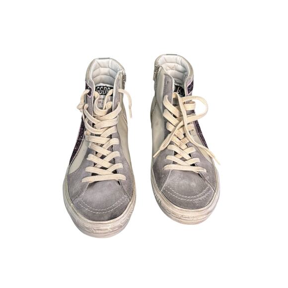 Golden Goose NIB Slide w/Gray Leather Star and Wine-colored Glitter Flash Sz 40 - Picture 5 of 14